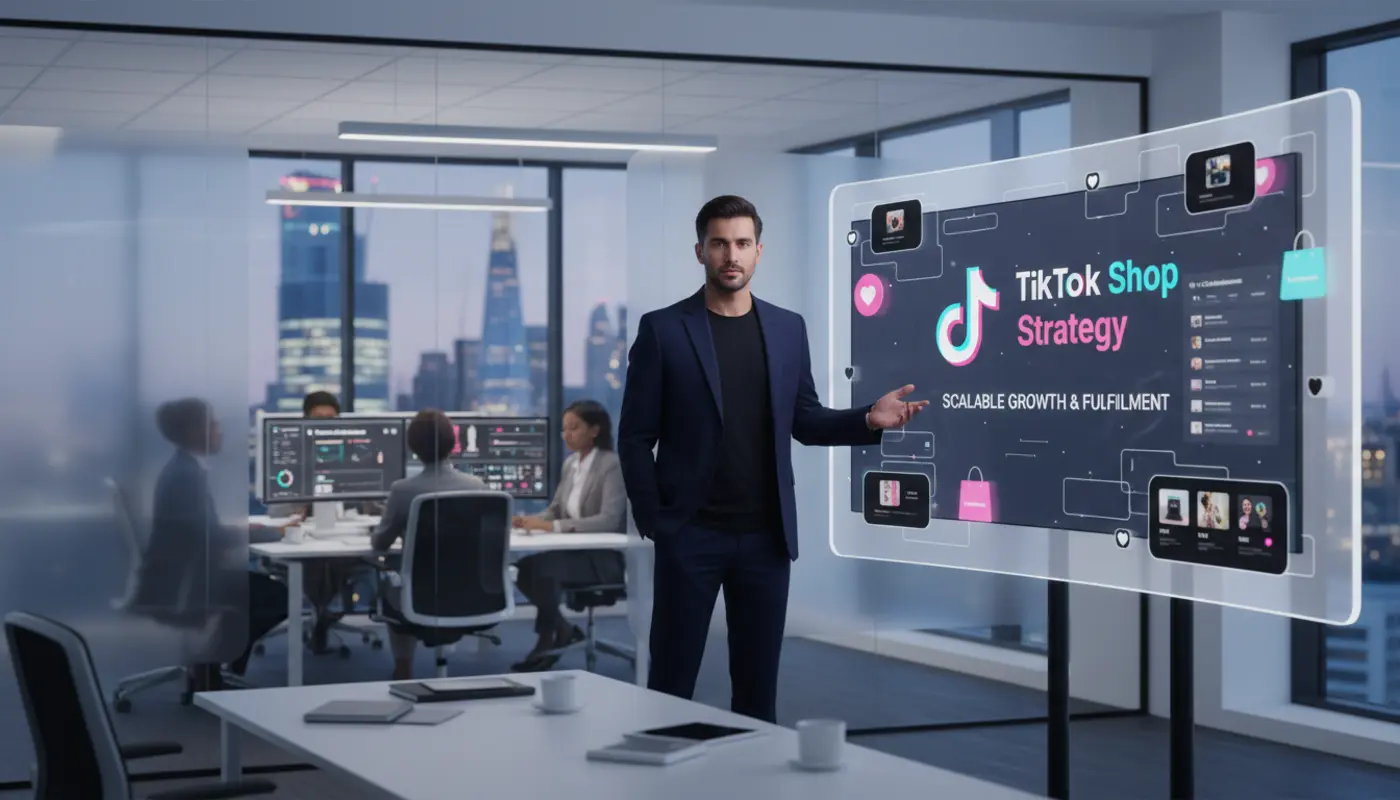 UK marketing agency using white-label TikTok Shop partner with dual team setup and ecommerce visuals
