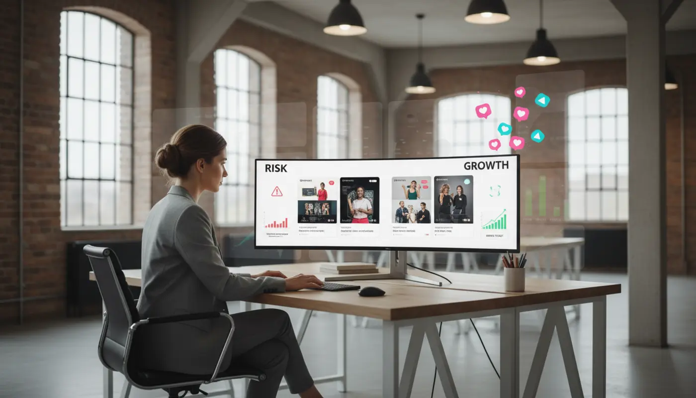 UK marketer reviewing TikTok ads showing compliant strategy outperforming risky cloaking tactics
