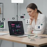 UK TikTok Shop setup scene showing verification, listings, integration and payouts in a clean studio environment.
