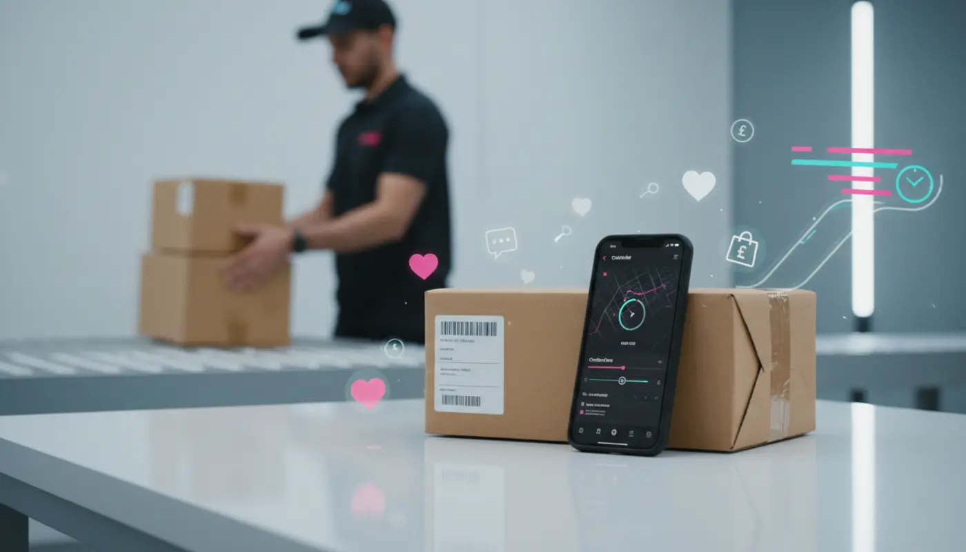 TikTok Shop UK parcel dispatch and tracking with courier, illustrating fast 2–4 day delivery