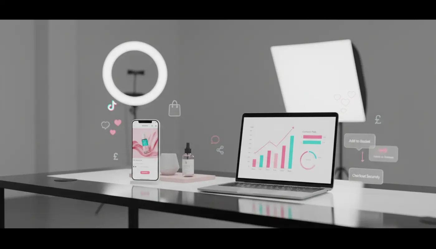 Premium UK TikTok Shop studio showing product listings, analytics and conversion growth.